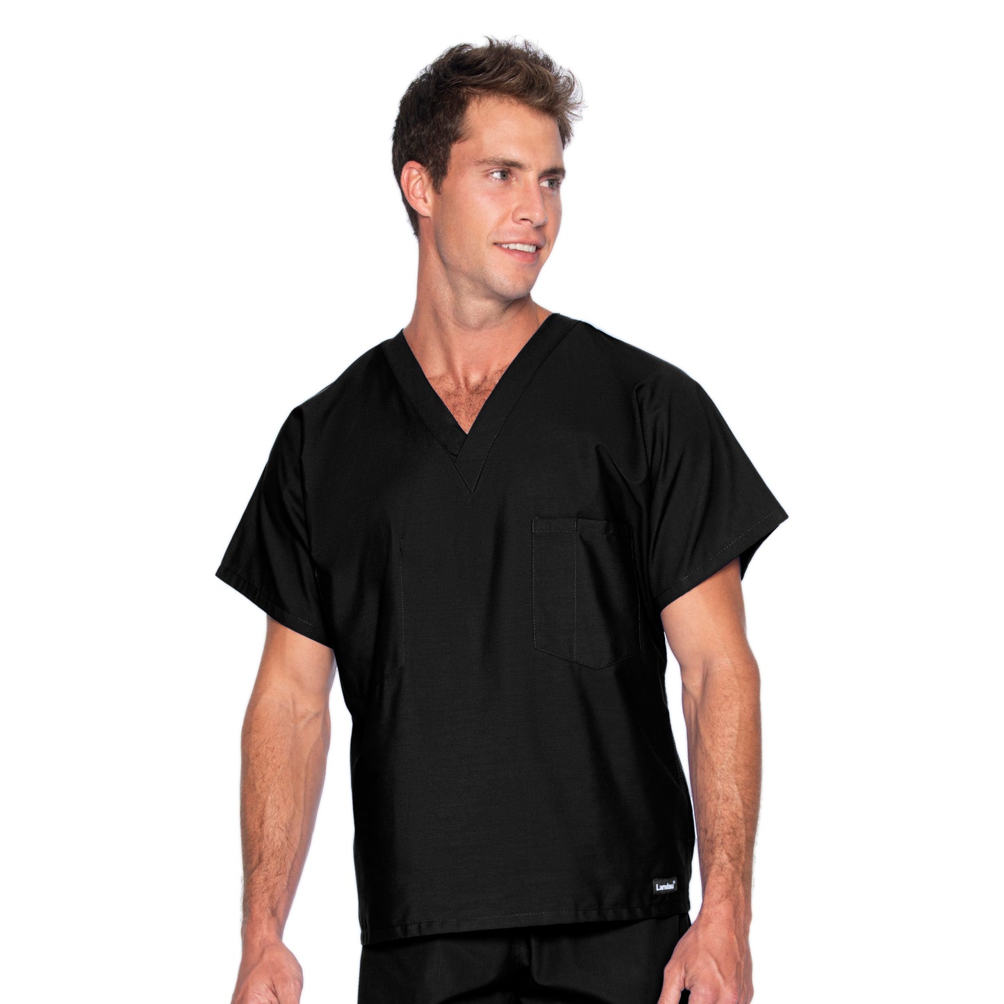 Unisex Reversible 1-Pocket V-Neck Scrub Top - 7502 - Black