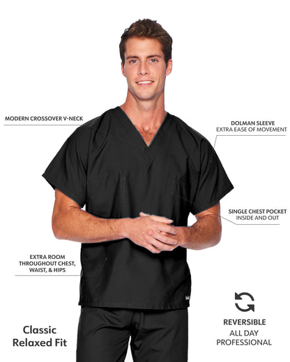 Unisex Reversible 1-Pocket V-Neck Scrub Top - 7502 - Black