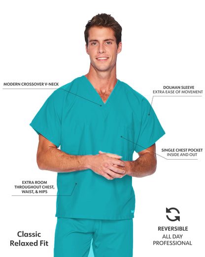 Unisex Reversible 1-Pocket V-Neck Scrub Top - 7502 - Teal