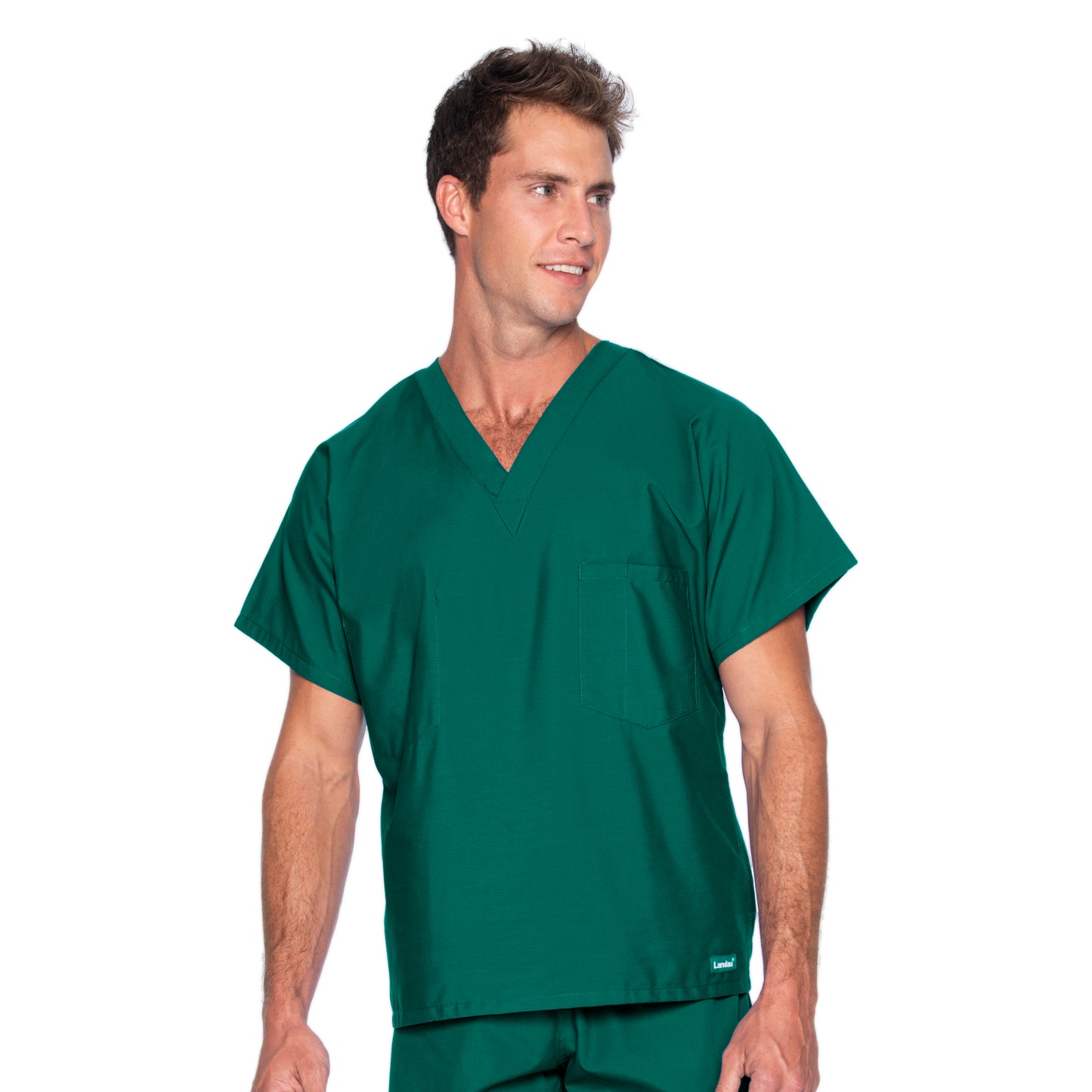 Unisex Reversible 1-Pocket V-Neck Scrub Top - 7502 - Hunter Green