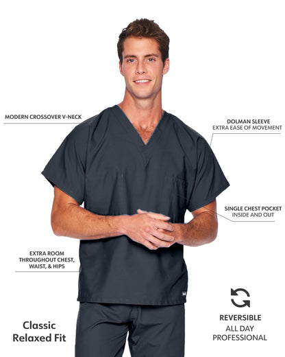 Unisex Reversible 1-Pocket V-Neck Scrub Top - 7502 - Graphite