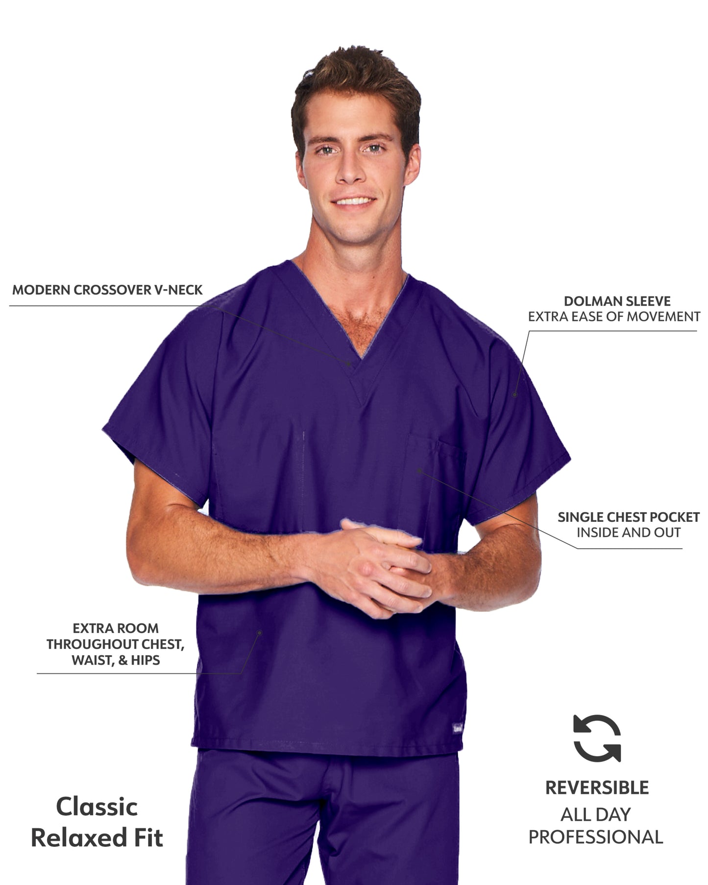 Unisex Reversible 1-Pocket V-Neck Scrub Top - 7502 - Grape