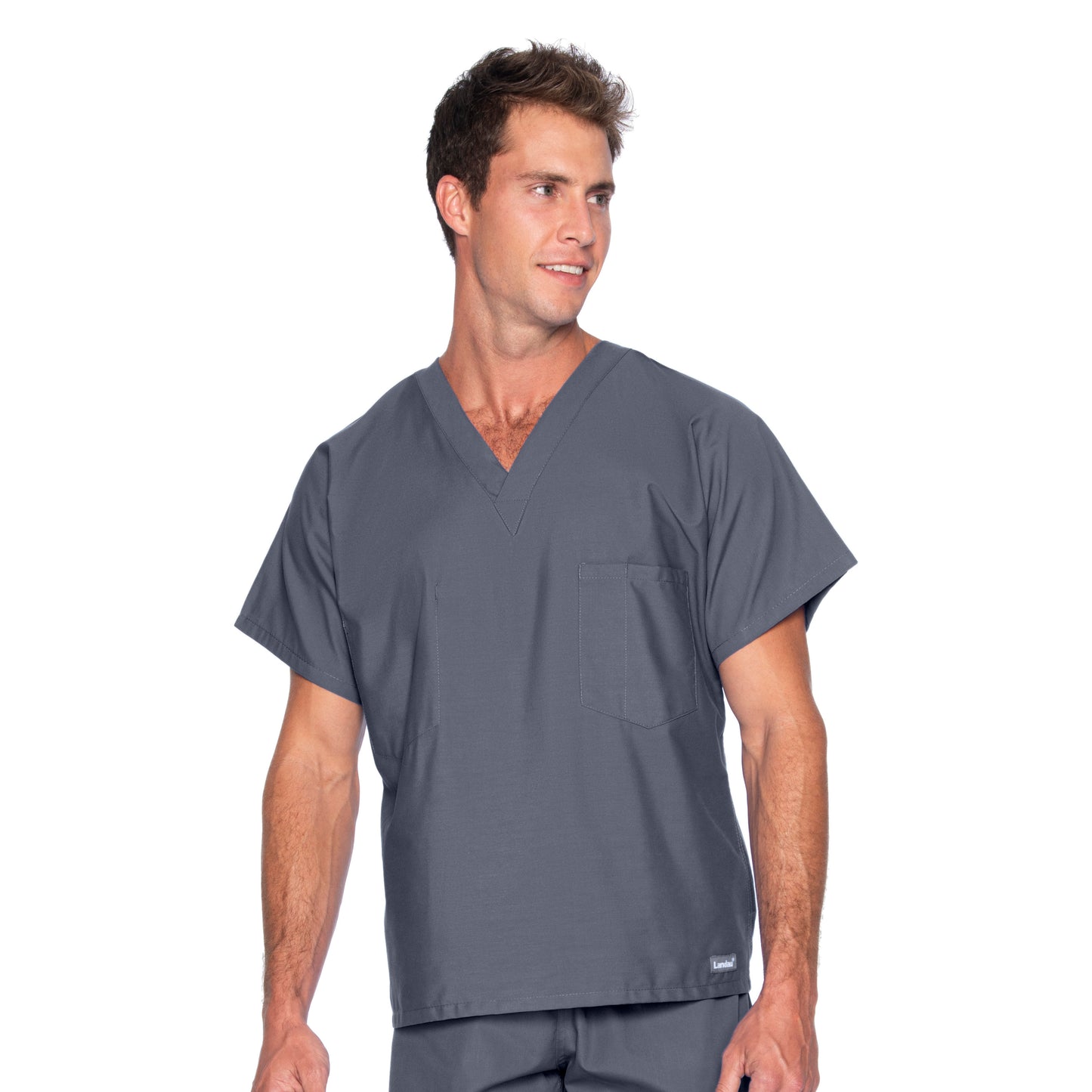 Unisex Reversible 1-Pocket V-Neck Scrub Top - 7502 - Steel Grey