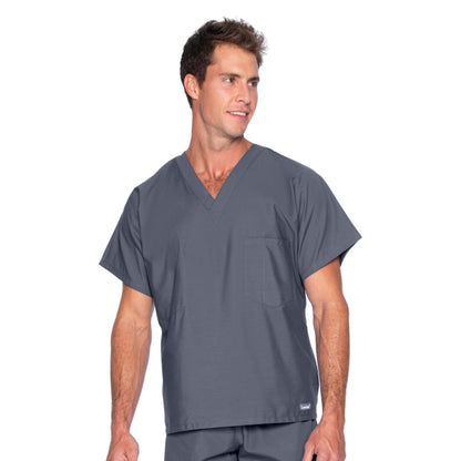 Unisex Reversible 1-Pocket V-Neck Scrub Top - 7502 - Steel Grey