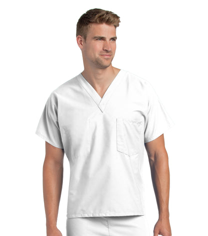 Unisex Reversible 1-Pocket V-Neck Scrub Top - 7502 - White