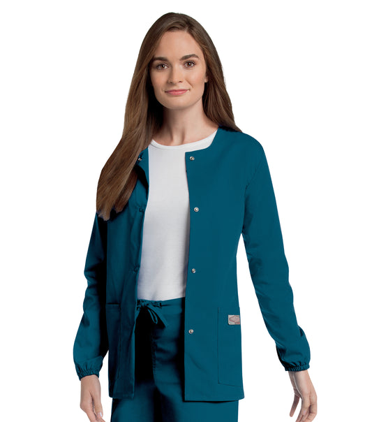 Women's 3-Pocket Crew Neck Warm-Up Scrub Jacket - 75221 - Caribbean