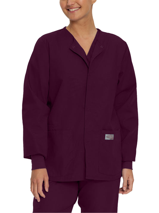 Unisex 3-Pocket Snap-Front Warm-Up Scrub Jacket - 75231 - Wine