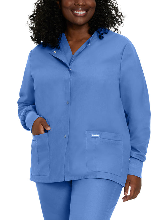 Women's 4-Pocket Crew Neck Warm-Up Scrub Jacket - 7525 - Ceil Blue