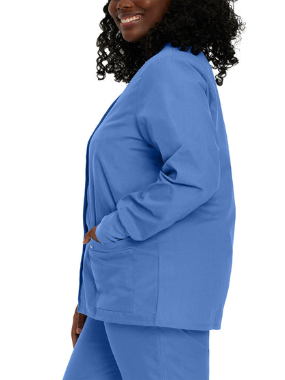 Women's 4-Pocket Crew Neck Warm-Up Scrub Jacket - 7525 - Ceil Blue