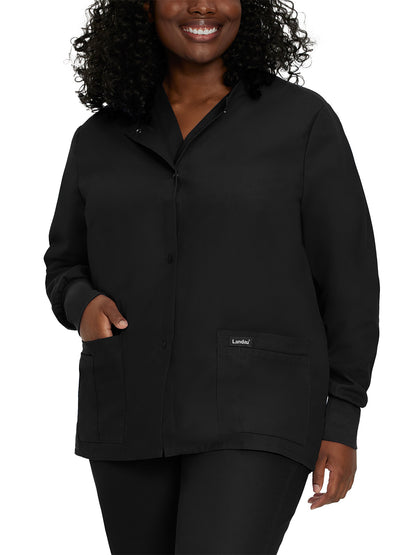 Women's 4-Pocket Crew Neck Warm-Up Scrub Jacket - 7525 - Black