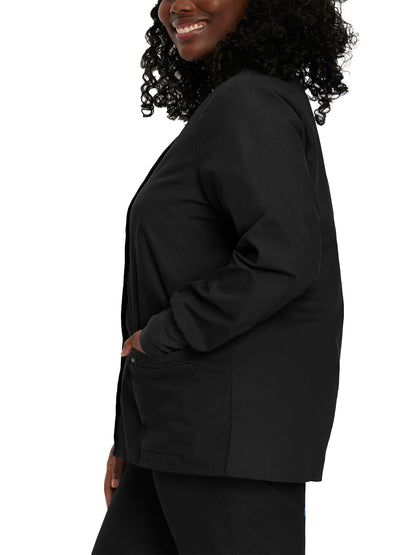 Women's 4-Pocket Crew Neck Warm-Up Scrub Jacket - 7525 - Black