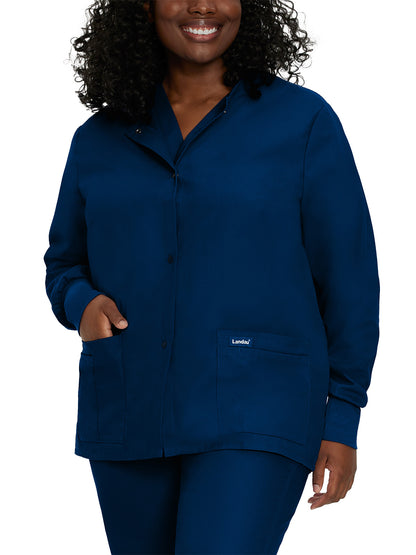 Women's 4-Pocket Crew Neck Warm-Up Scrub Jacket - 7525 - Navy