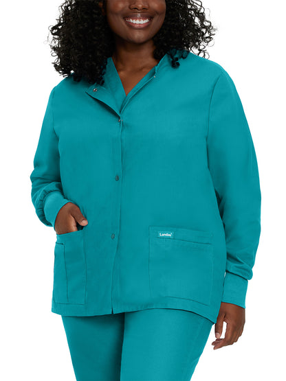 Women's 4-Pocket Crew Neck Warm-Up Scrub Jacket - 7525 - Teal