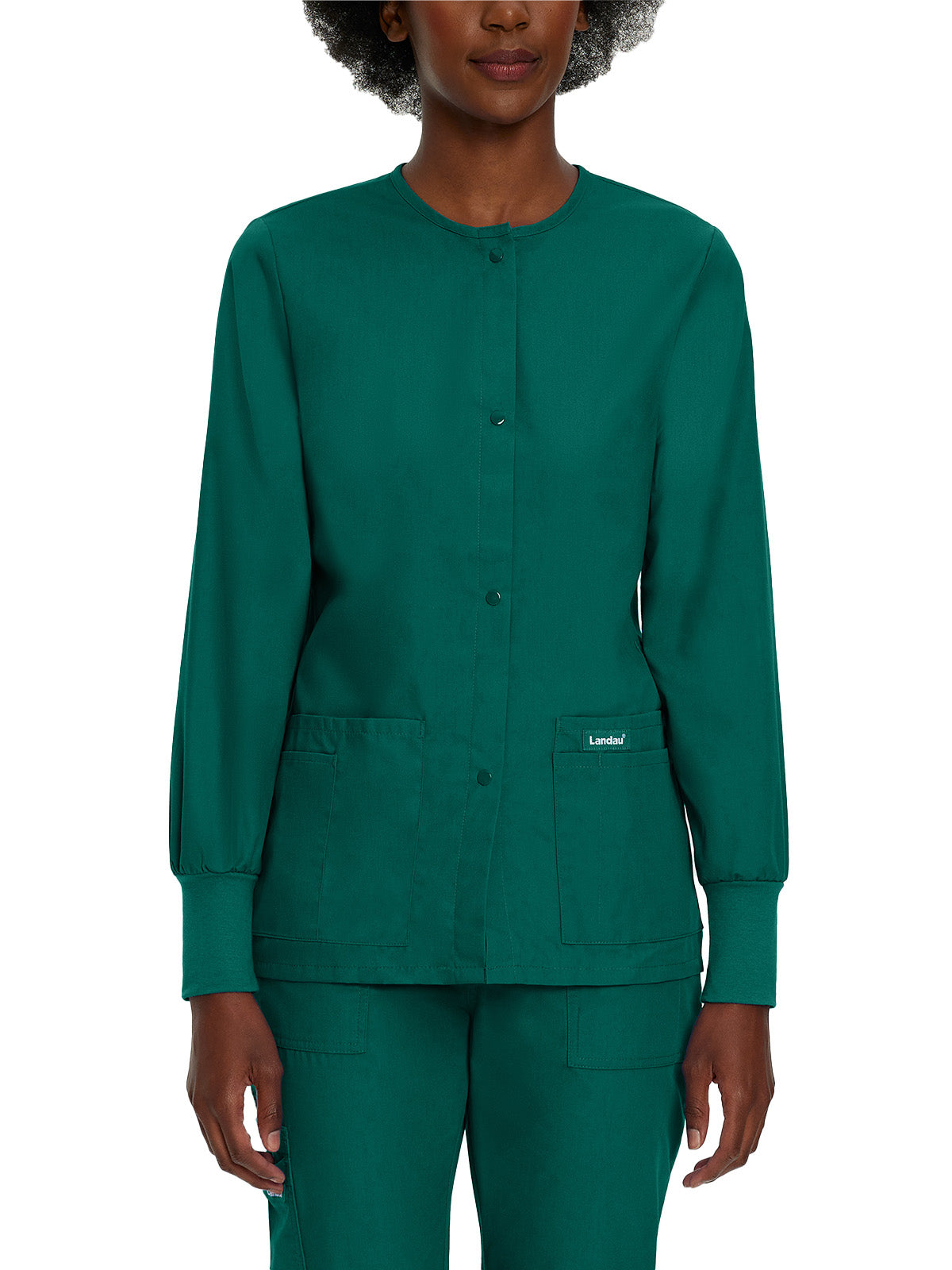 Women's 4-Pocket Crew Neck Warm-Up Scrub Jacket - 7525 - Hunter Green