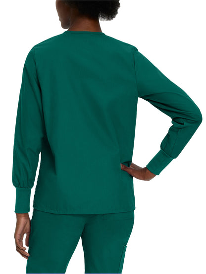 Women's 4-Pocket Crew Neck Warm-Up Scrub Jacket - 7525 - Hunter Green