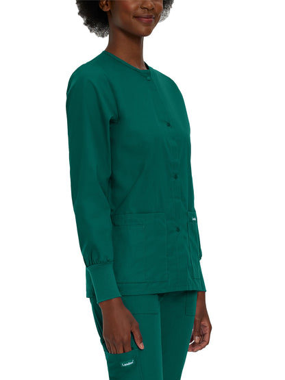 Women's 4-Pocket Crew Neck Warm-Up Scrub Jacket - 7525 - Hunter Green