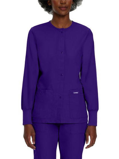 Women's 4-Pocket Crew Neck Warm-Up Scrub Jacket - 7525 - Grape