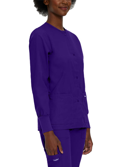 Women's 4-Pocket Crew Neck Warm-Up Scrub Jacket - 7525 - Grape