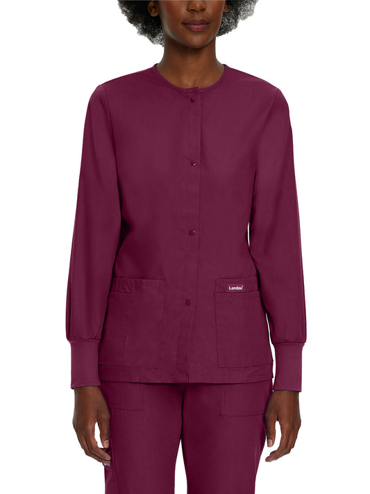 Women's 4-Pocket Crew Neck Warm-Up Scrub Jacket - 7525 - Wine