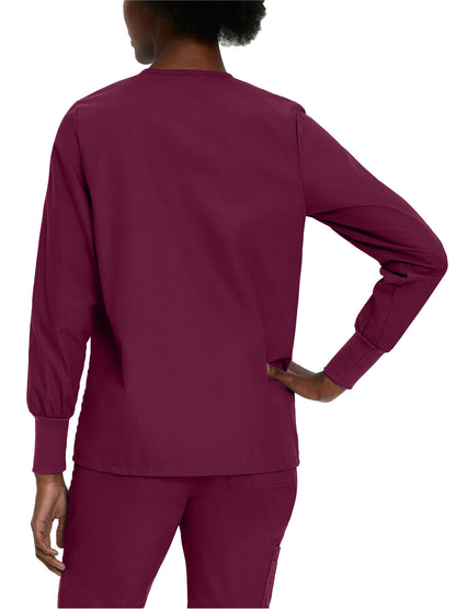 Women's 4-Pocket Crew Neck Warm-Up Scrub Jacket - 7525 - Wine