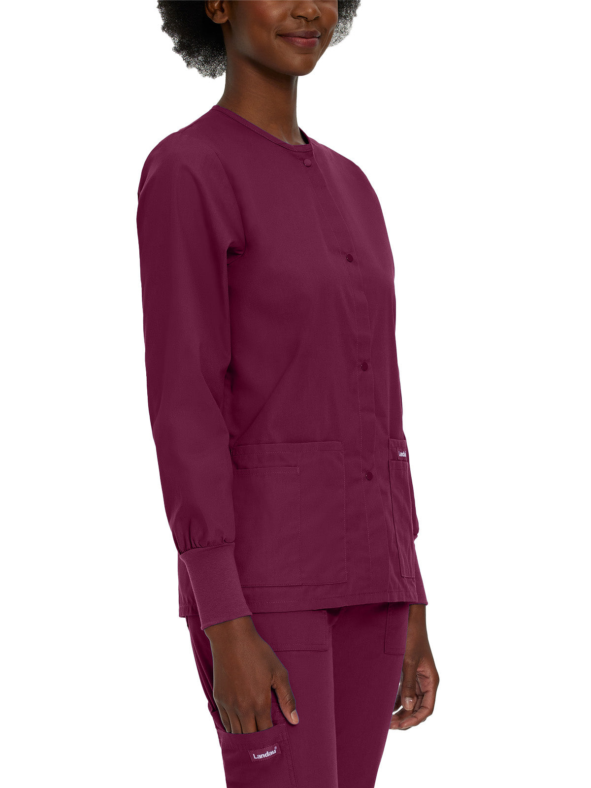 Women's 4-Pocket Crew Neck Warm-Up Scrub Jacket - 7525 - Wine