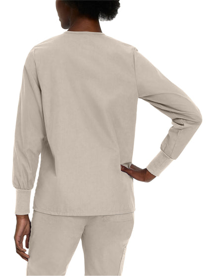 Women's 4-Pocket Crew Neck Warm-Up Scrub Jacket - 7525 - Sandstone