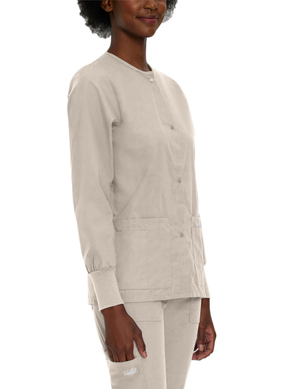 Women's 4-Pocket Crew Neck Warm-Up Scrub Jacket - 7525 - Sandstone