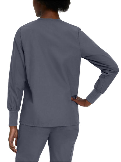 Women's 4-Pocket Crew Neck Warm-Up Scrub Jacket - 7525 - Steel Grey