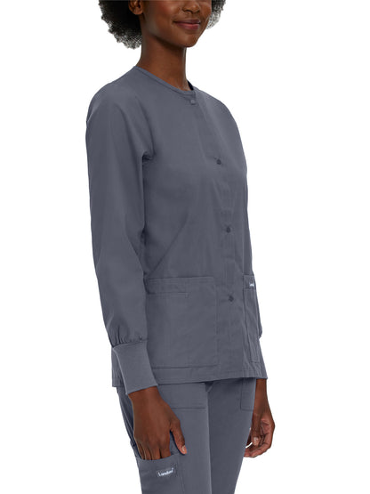 Women's 4-Pocket Crew Neck Warm-Up Scrub Jacket - 7525 - Steel Grey