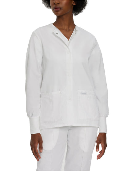 Women's 4-Pocket Crew Neck Warm-Up Scrub Jacket - 7525 - White