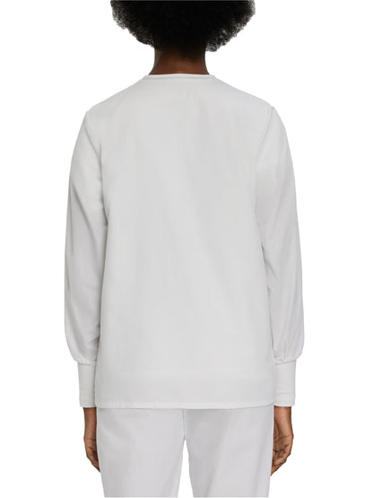 Women's 4-Pocket Crew Neck Warm-Up Scrub Jacket - 7525 - White