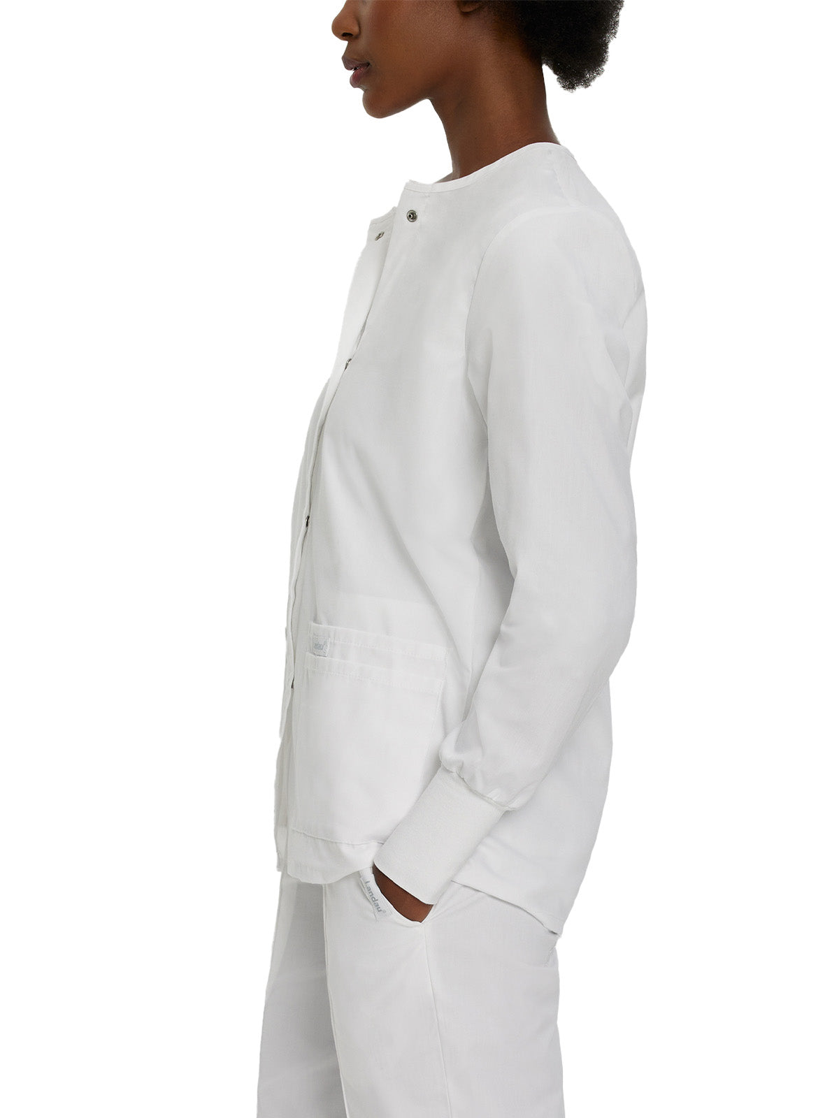 Women's 4-Pocket Crew Neck Warm-Up Scrub Jacket - 7525 - White