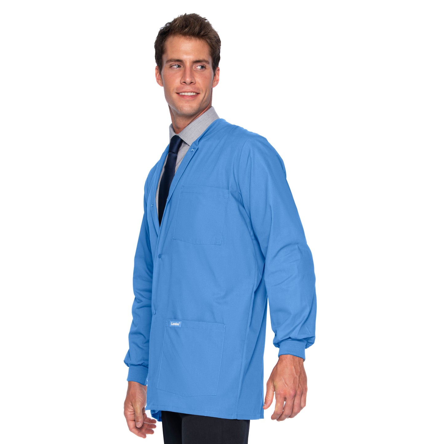 Men's 5-Pocket Crew Neck Warm-Up Scrub Jacket - 7551 - Ceil Blue