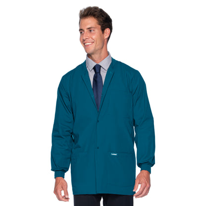 Men's 5-Pocket Crew Neck Warm-Up Scrub Jacket - 7551 - Caribbean Blue