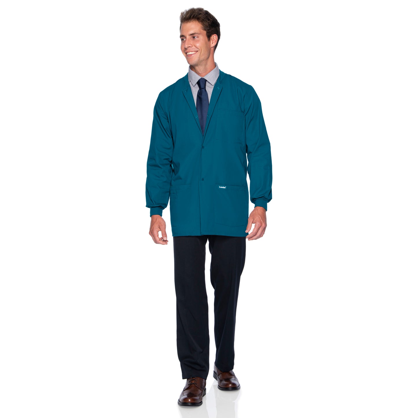 Men's 5-Pocket Crew Neck Warm-Up Scrub Jacket - 7551 - Caribbean Blue