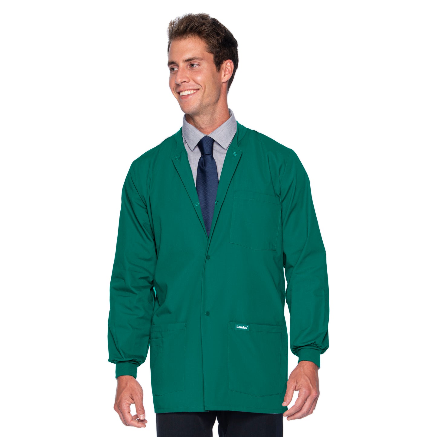 Men's 5-Pocket Crew Neck Warm-Up Scrub Jacket - 7551 - Hunter Green