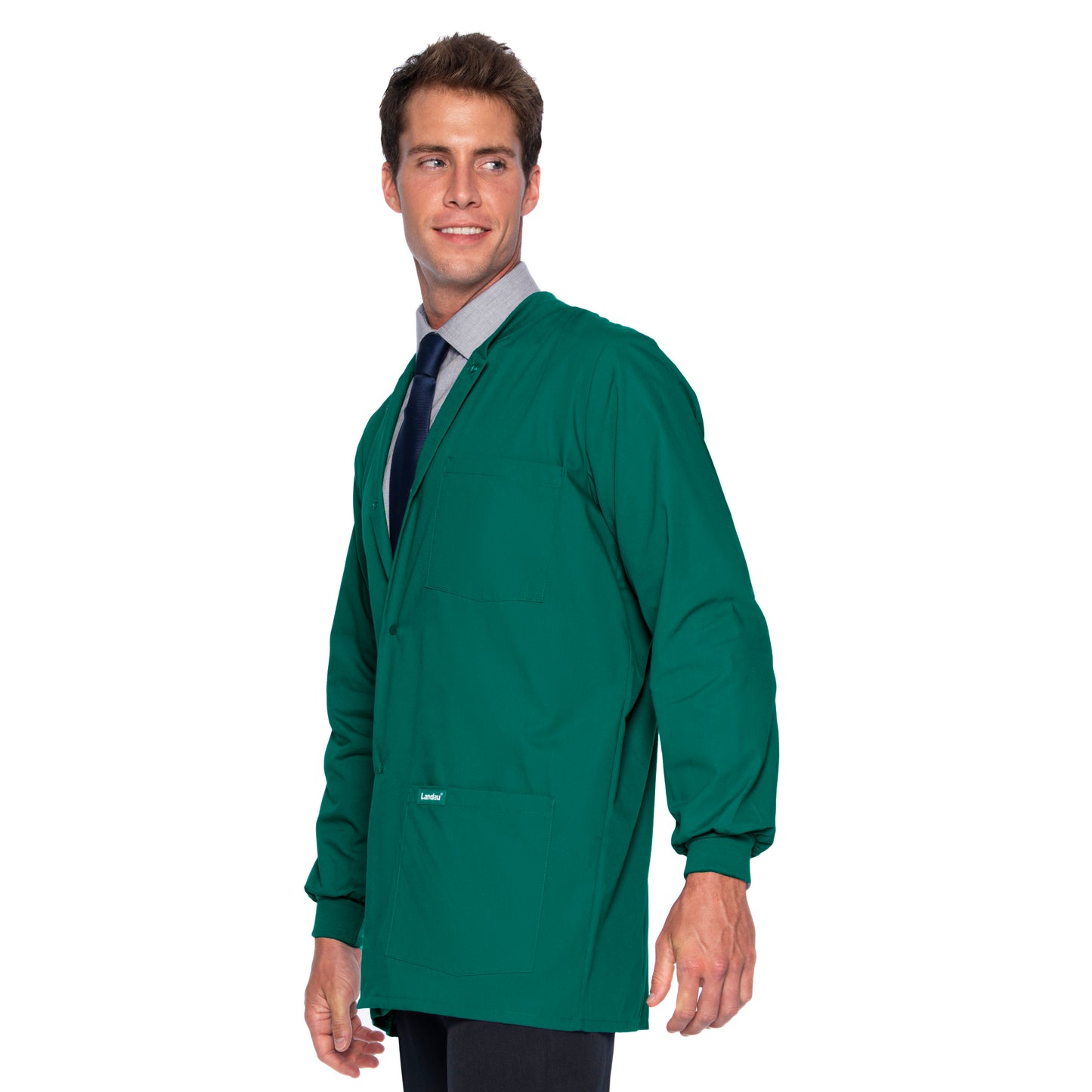 Men's 5-Pocket Crew Neck Warm-Up Scrub Jacket - 7551 - Hunter Green