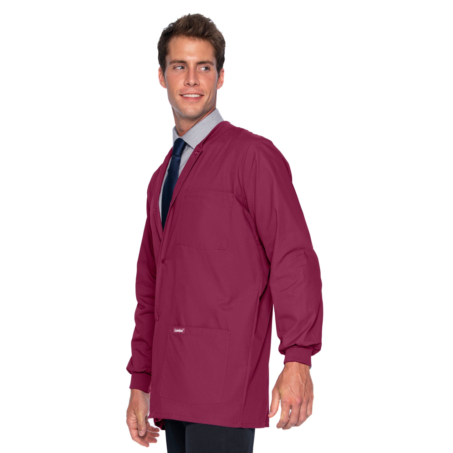 Men's 5-Pocket Crew Neck Warm-Up Scrub Jacket - 7551 - Wine