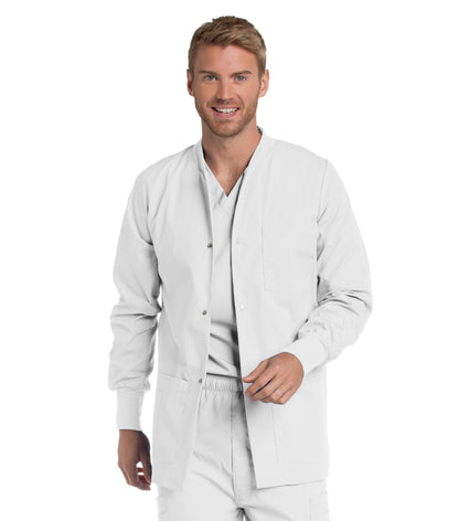 Men's 5-Pocket Crew Neck Warm-Up Scrub Jacket - 7551 - White Twill