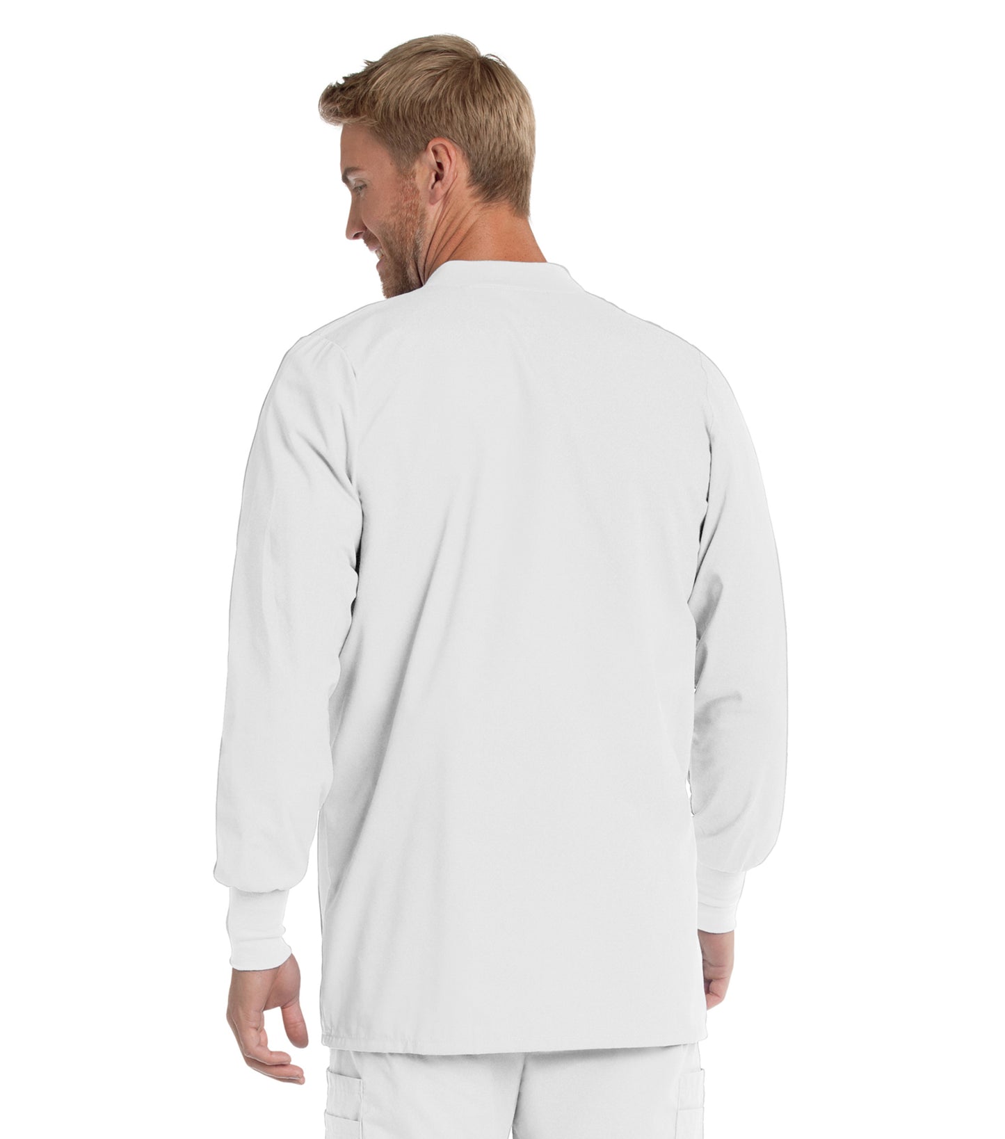 Men's 5-Pocket Crew Neck Warm-Up Scrub Jacket - 7551 - White Twill