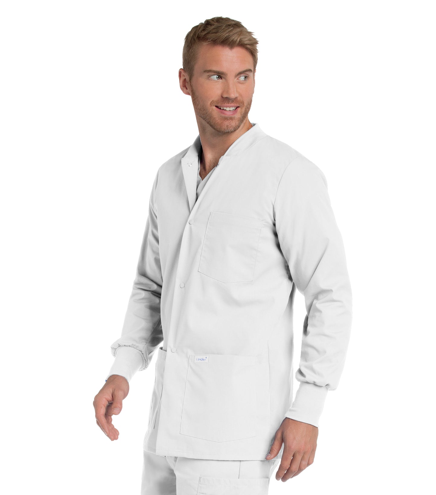 Men's 5-Pocket Crew Neck Warm-Up Scrub Jacket - 7551 - White Twill