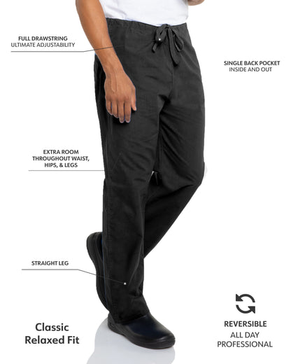 Unisex Reversible High-Rise Waist Scrub Pant - 7602 - Black