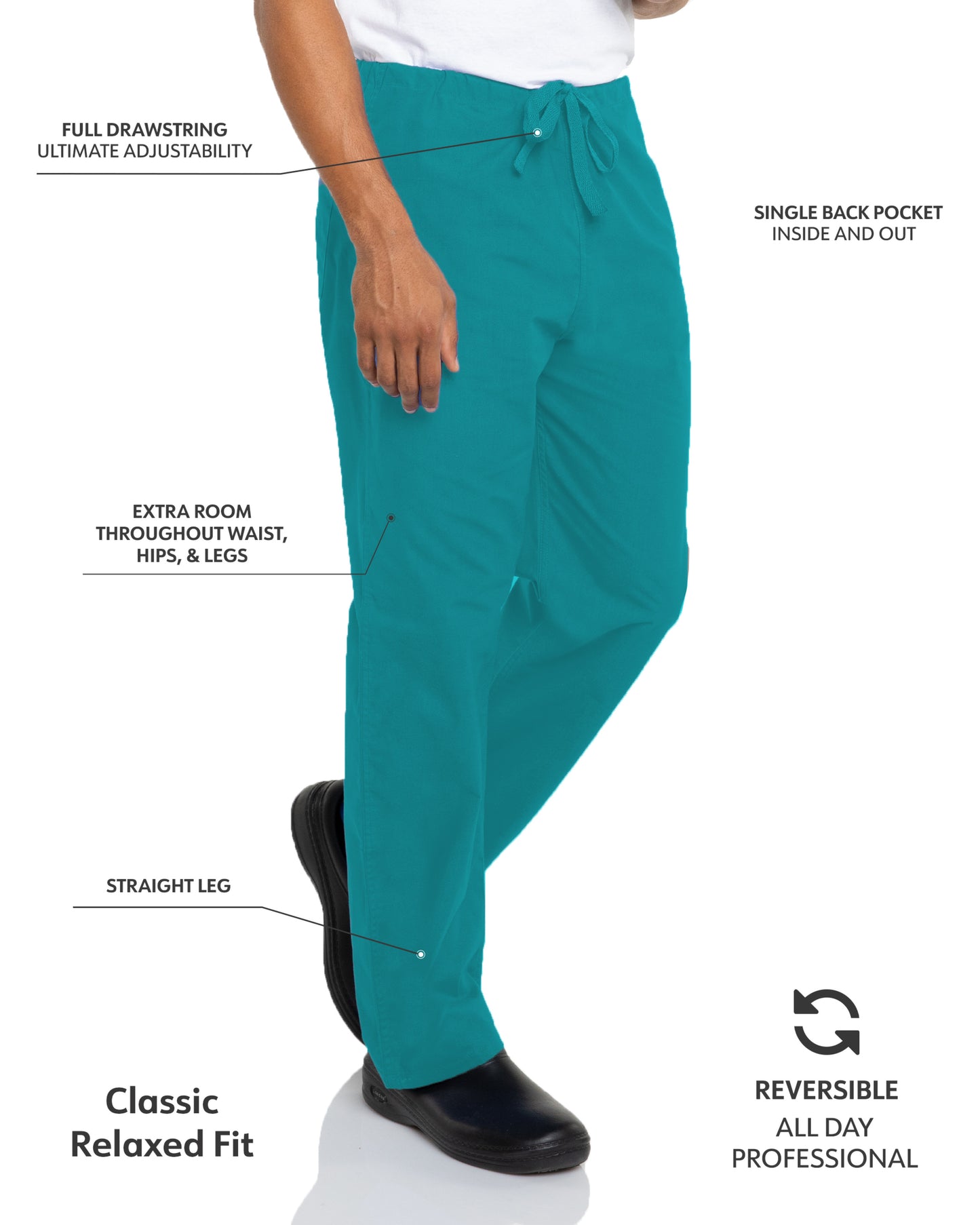 Unisex Reversible High-Rise Waist Scrub Pant - 7602 - Teal