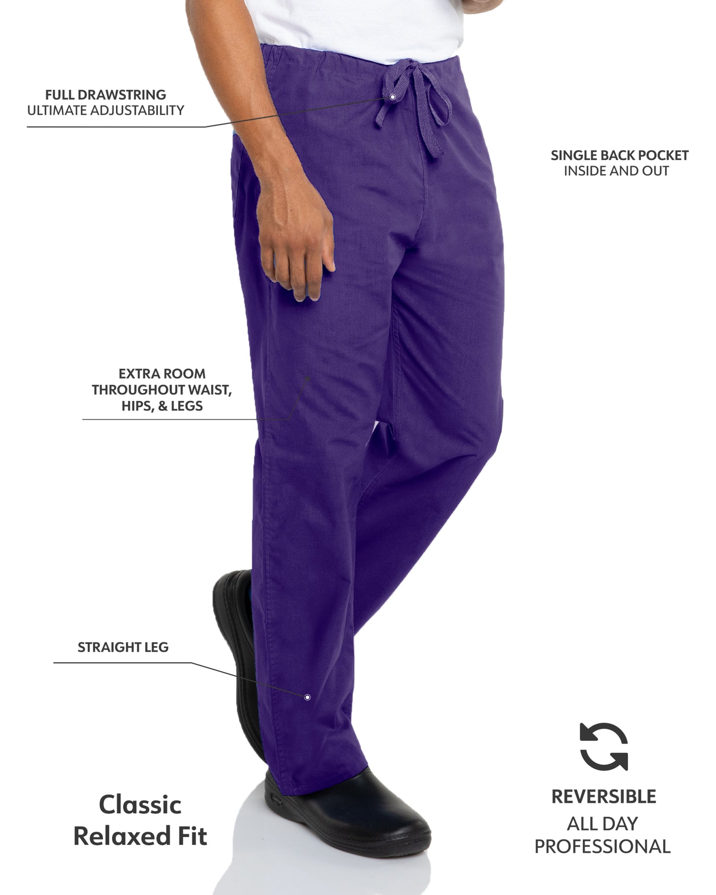 Unisex Reversible High-Rise Waist Scrub Pant - 7602 - Grape