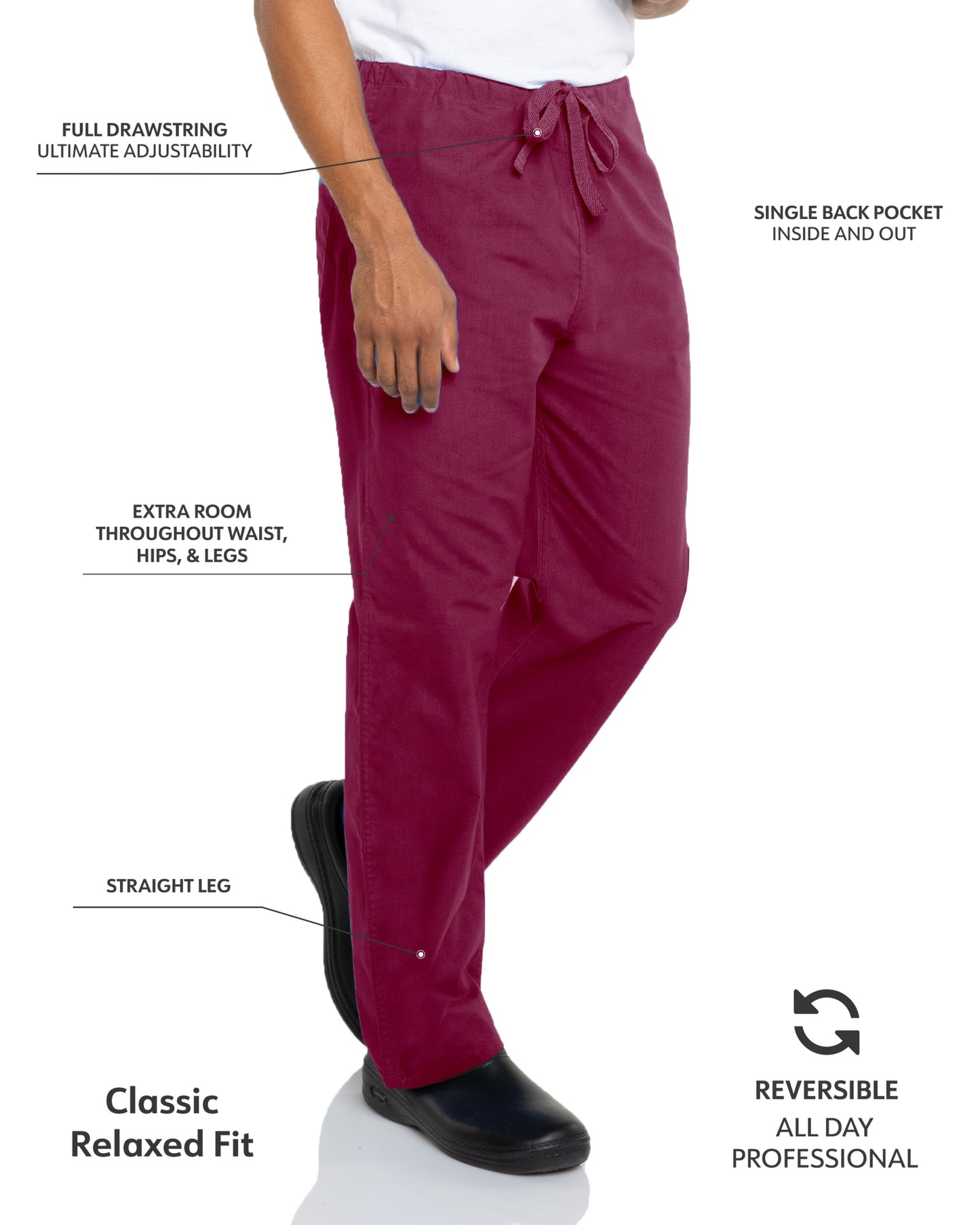 Unisex Reversible High-Rise Waist Scrub Pant - 7602 - Wine