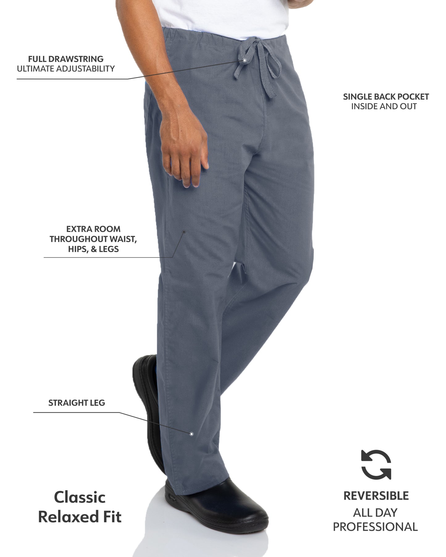 Unisex Reversible High-Rise Waist Scrub Pant - 7602 - Steel Grey