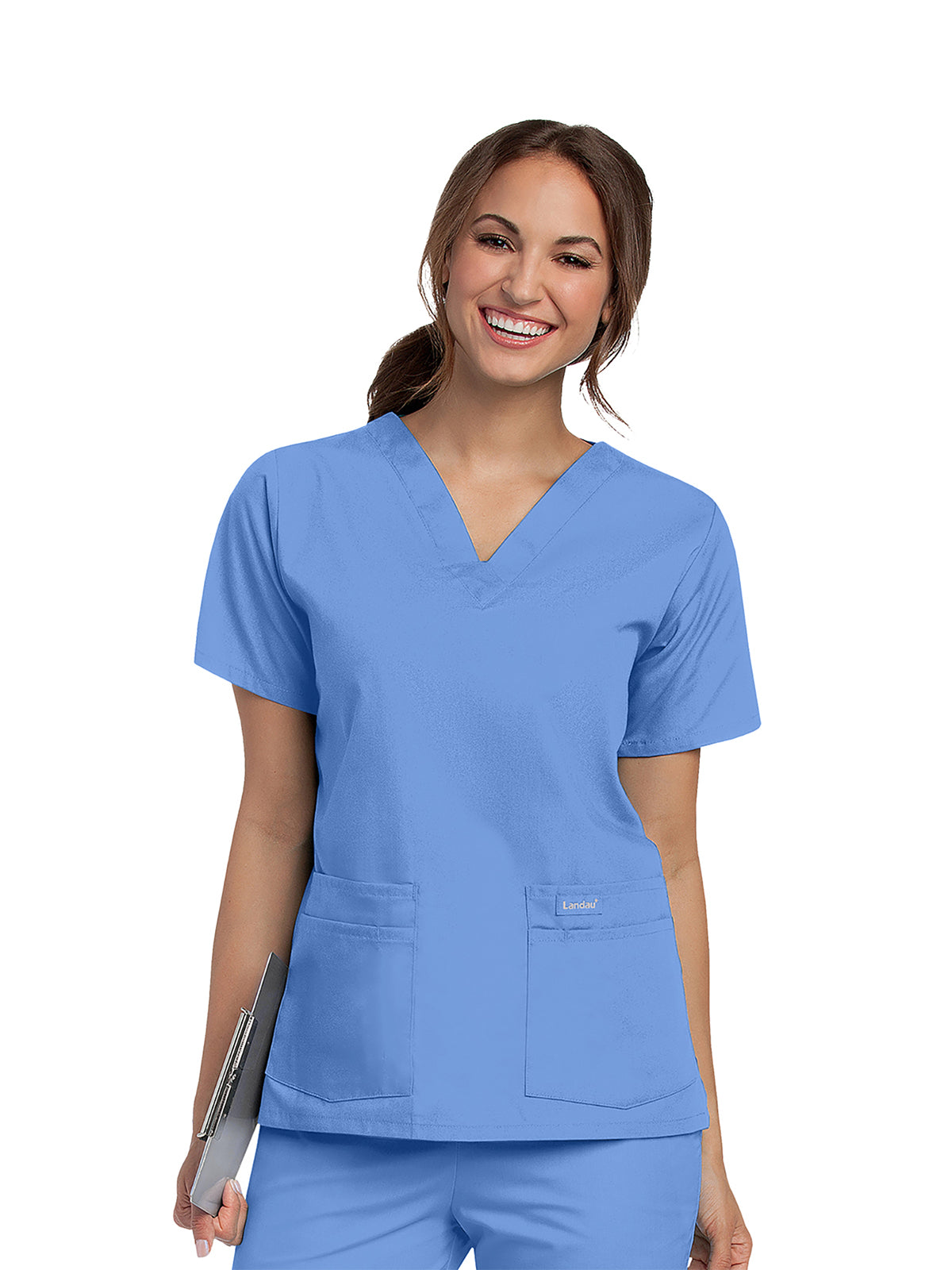 Women's 4-Pocket Durable V-Neck Scrub Top - 8219 - Ceil Blue