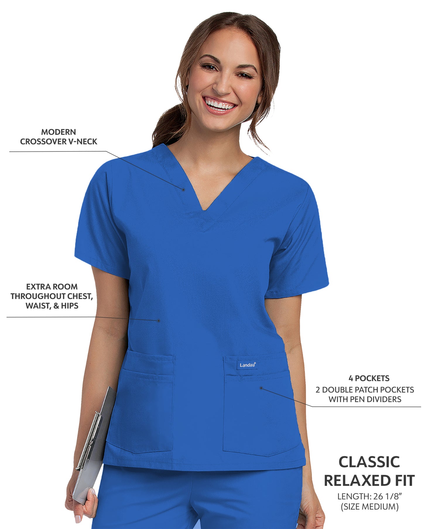 Women's 4-Pocket Durable V-Neck Scrub Top - 8219 - Royal Blue