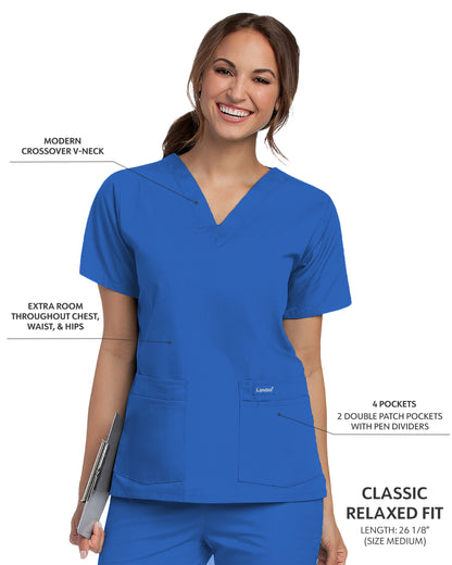 Women's 4-Pocket Durable V-Neck Scrub Top - 8219 - Royal Blue