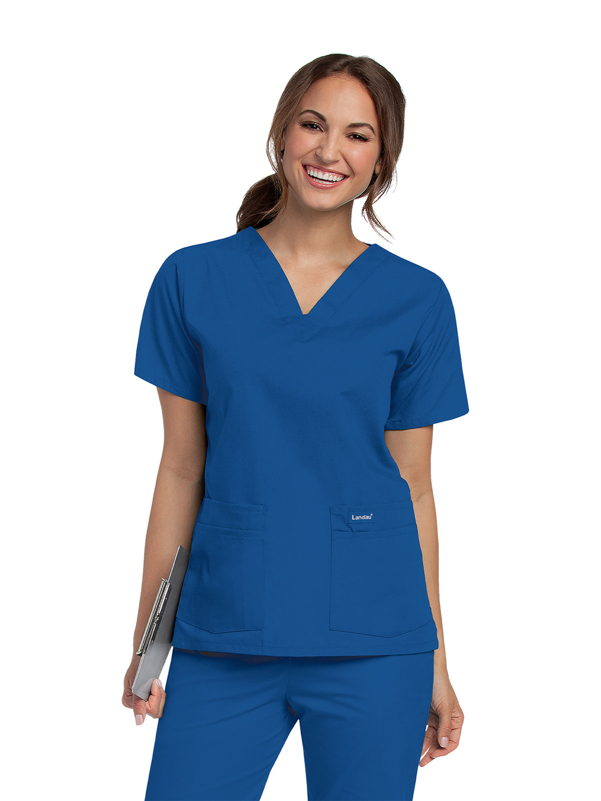 Women's 4-Pocket Durable V-Neck Scrub Top - 8219 - Galaxy Blue